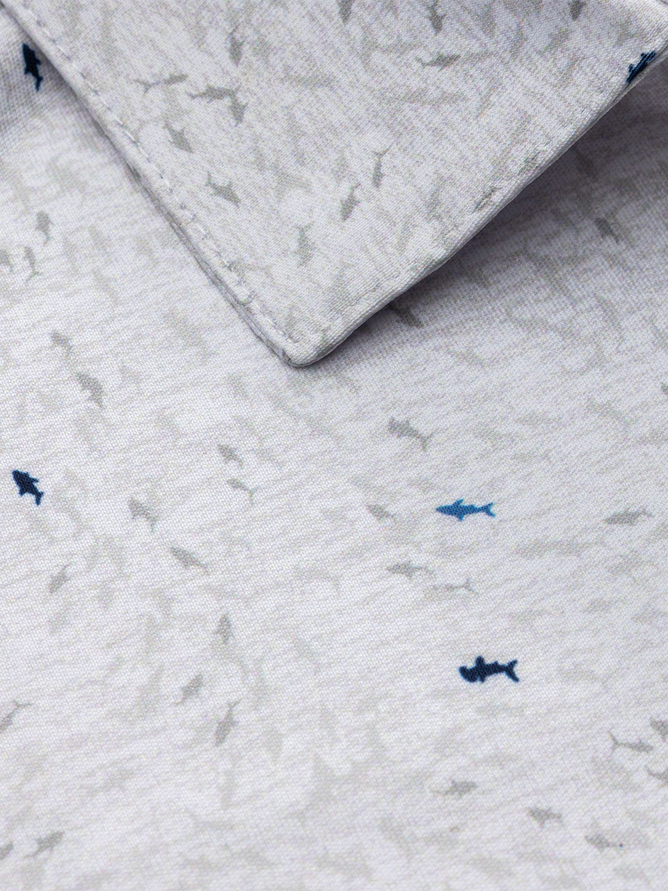 Greg Norman Shark Frenzy Print Polo - White/Navy/Blue Dusk