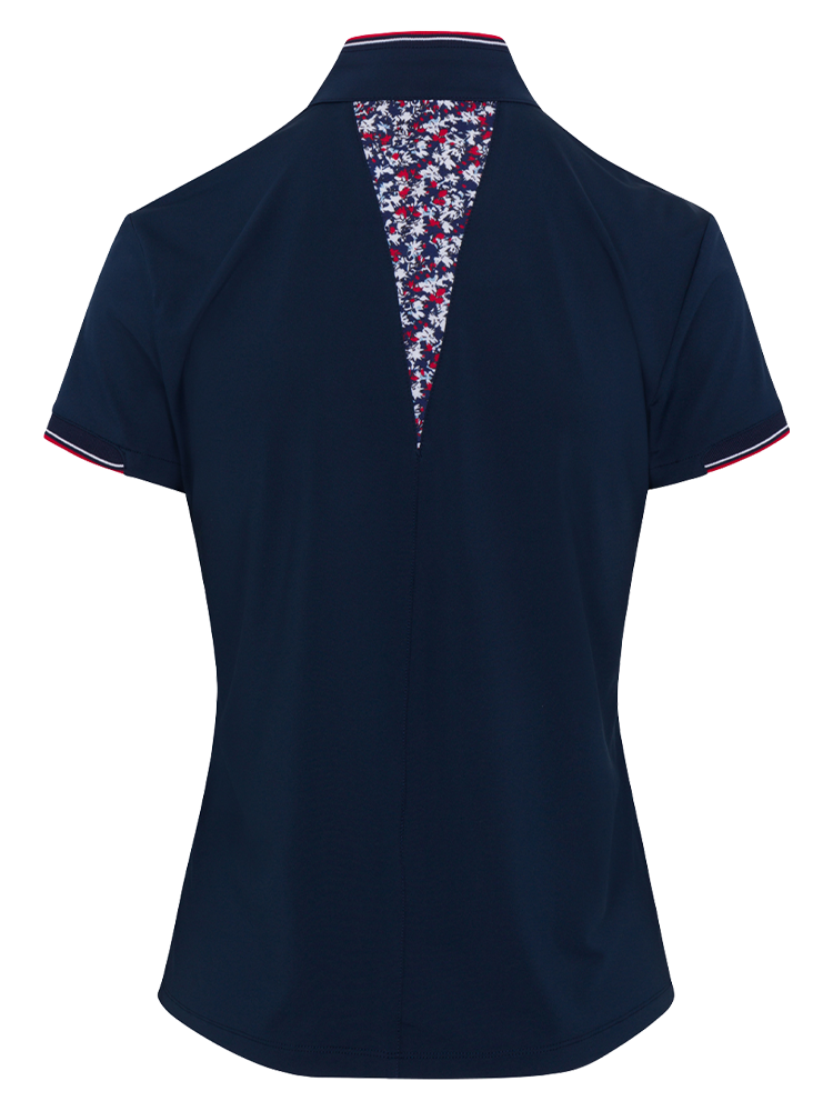 Greg Norman Women's ML75 Stretch Liberty Sculpted Collar Zip Polo - Navy
