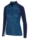 Greg Norman Women's Paisley Print 1/4 Zip Long Sleeve Mock - Navy