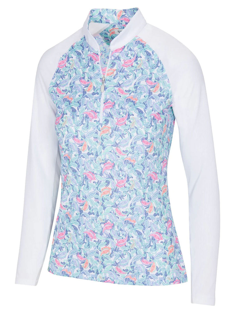 Greg Norman Women's Paisley Print 1/4 Zip Long Sleeve Mock - White
