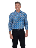 IBKUL Chaos Print Long Sleeve Polo - Royal/Black