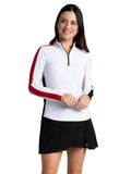 IBKUL Colour Block Long Sleeve Mock Neck Top - Red/Black