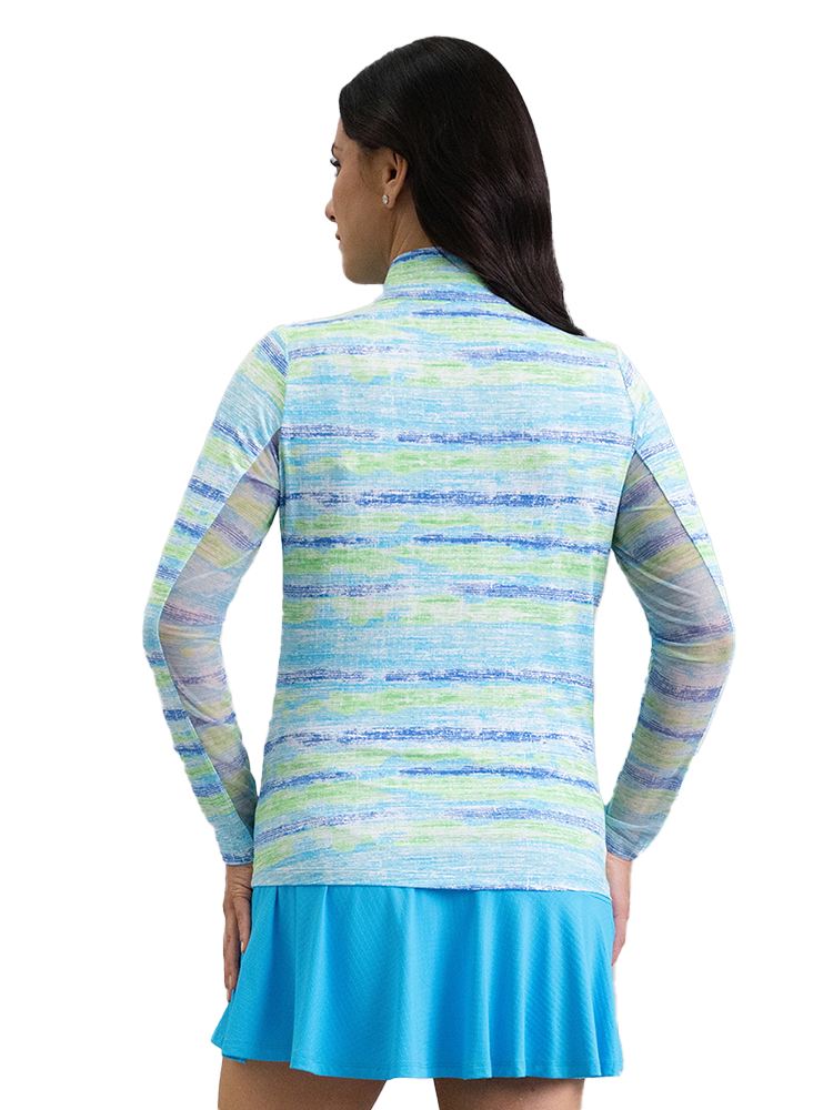 IBKUL Gia Long Sleeve Mock Neck Top - Blue Multi