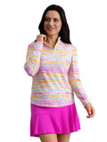 IBKUL Gia Long Sleeve Mock Neck Top - Hot Pink Multi