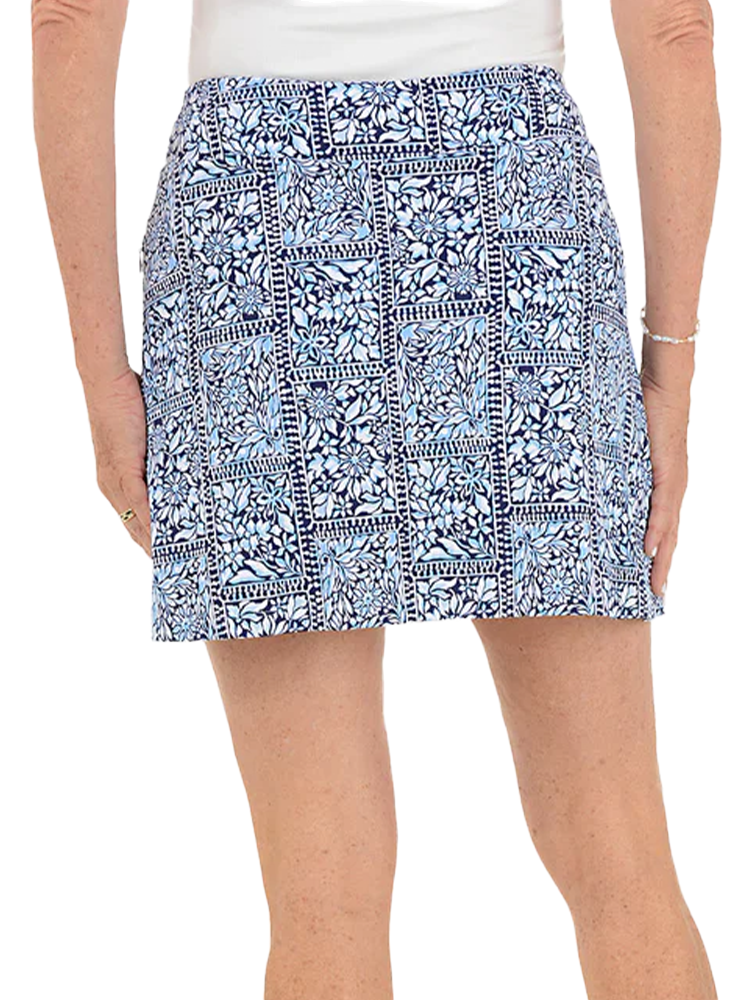 IBKUL Josie Print Faux Wrap Skort (16.5") - Navy/Peri