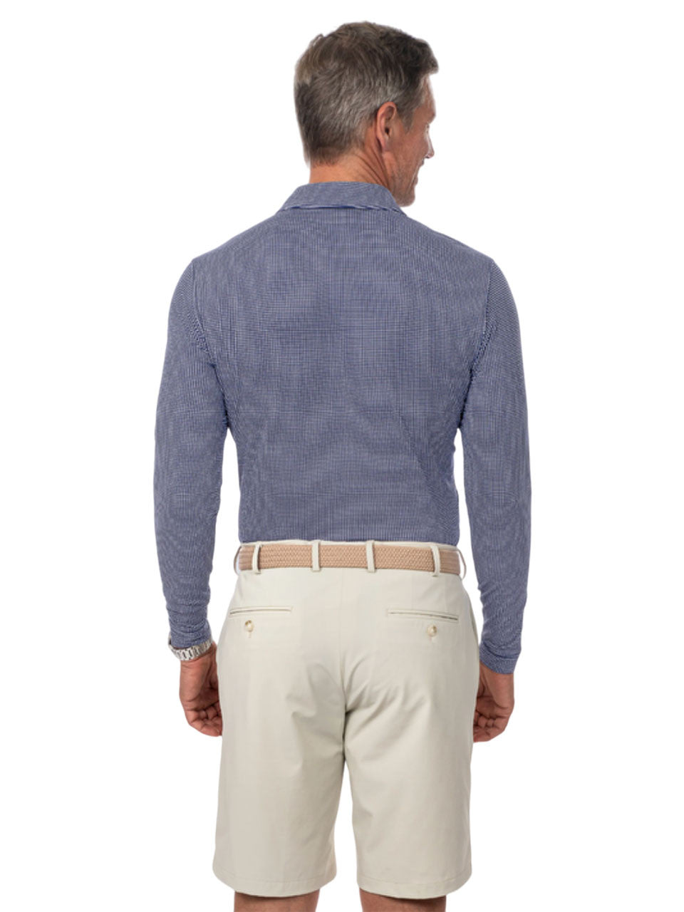 IBKUL Mini Check Print Long Sleeve Polo (Modern Fit) - Navy/White