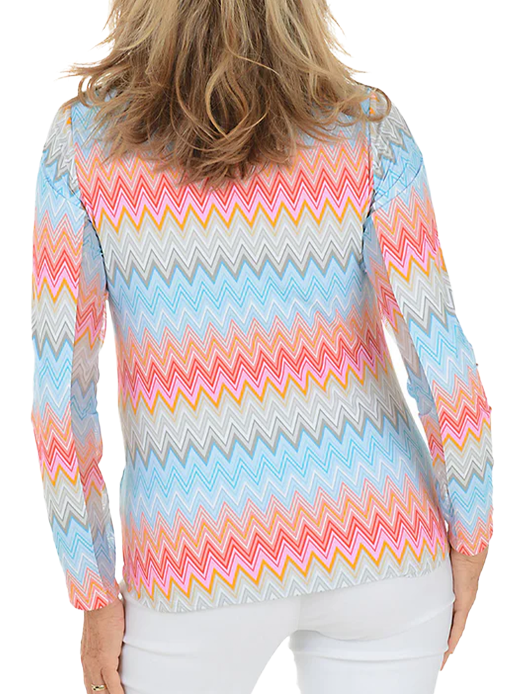IBKUL Susan Long Sleeve Mock Neck Top - Candy Pink Multi