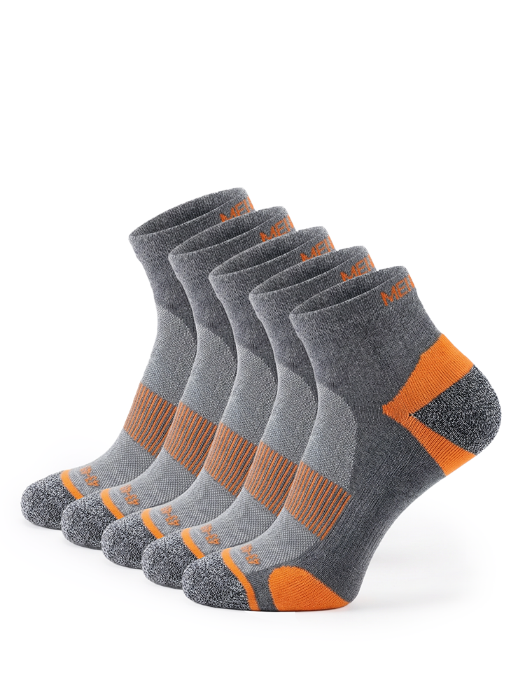 Meikan 5 Pack Quarter Cut Performance Sports Socks - Grey/Orange