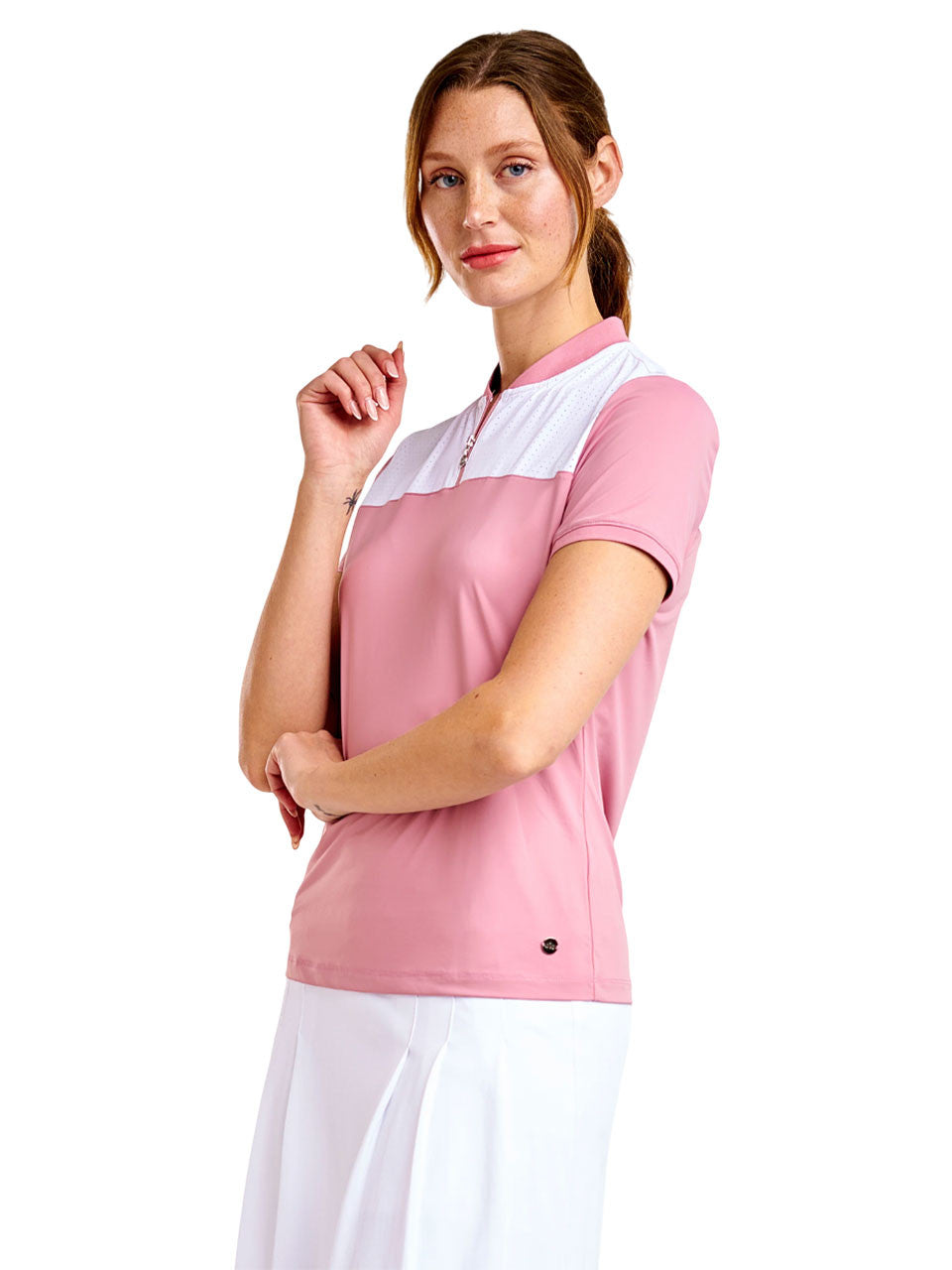 Nivo Womens Eliana Short Sleeve Mock - Cosmetic Pink