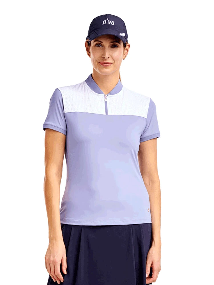 Nivo Womens Eliana Short Sleeve Mock - Pansy Garden