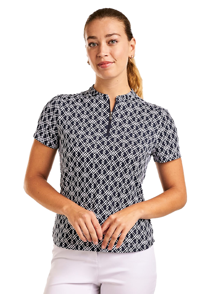 Nivo Womens Lynda Short Sleeve Livcool Mock  - Navy/White