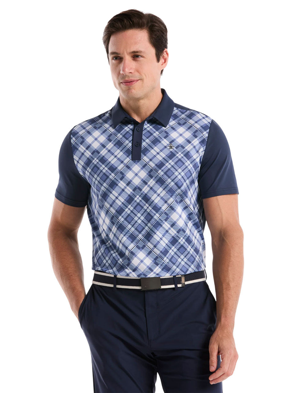 Original Penguin 50's Block Madras Plaid Polo - Black Iris