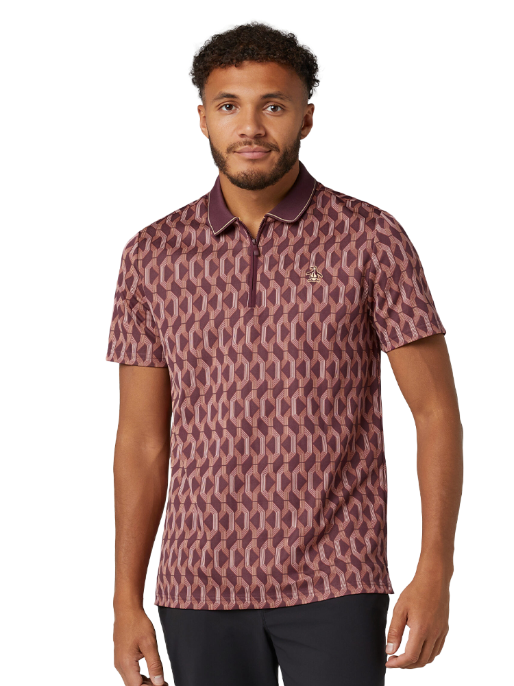 Original Penguin All Over YD Jacquard Colour Block Polo - Mauvu Wine