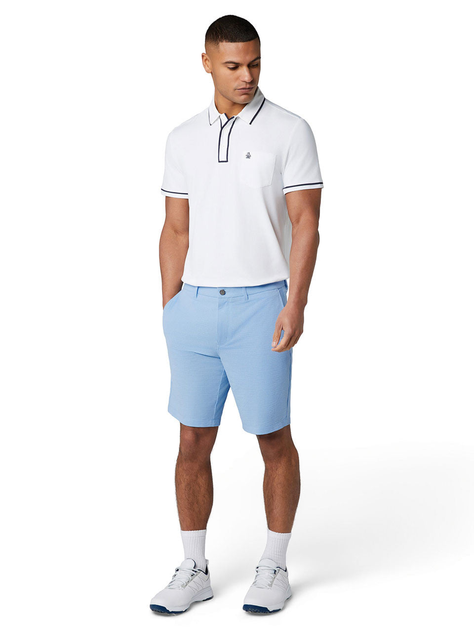 Original Penguin Flat Front 9" Seersucker Short - Baby Blue Jay