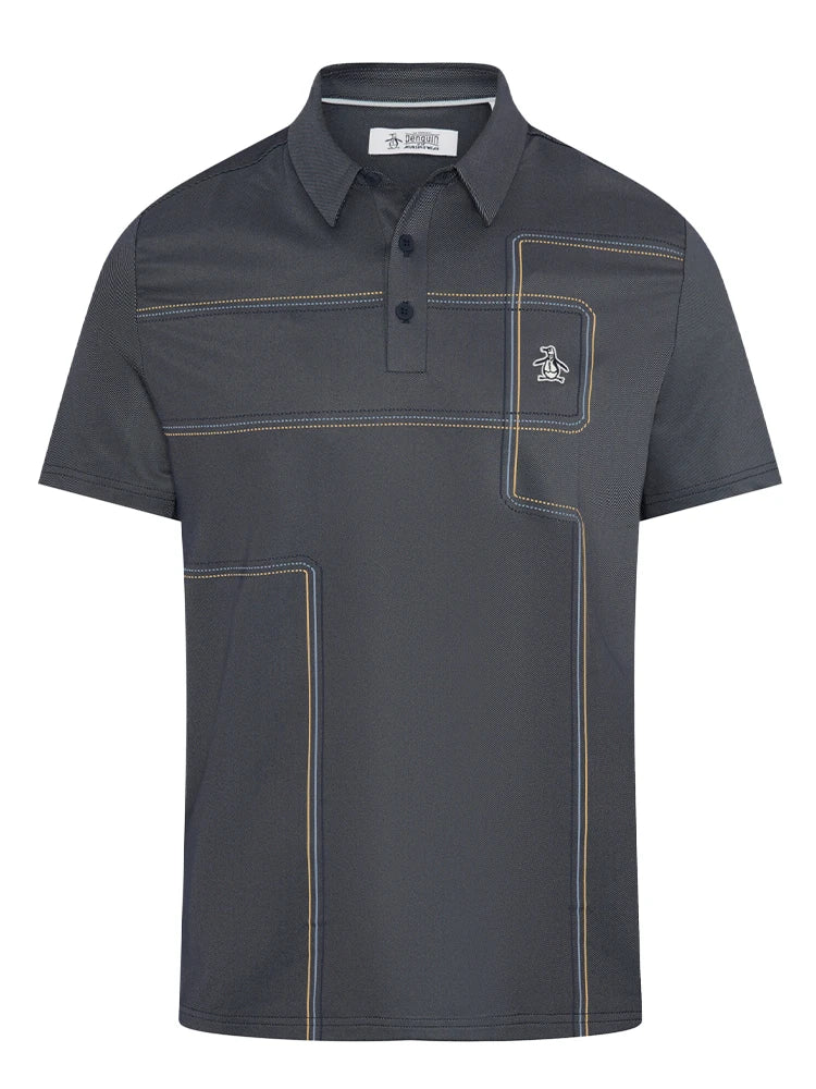 Original Penguin "Snow Tracks" All Over Linear Print Polo - Black Iris