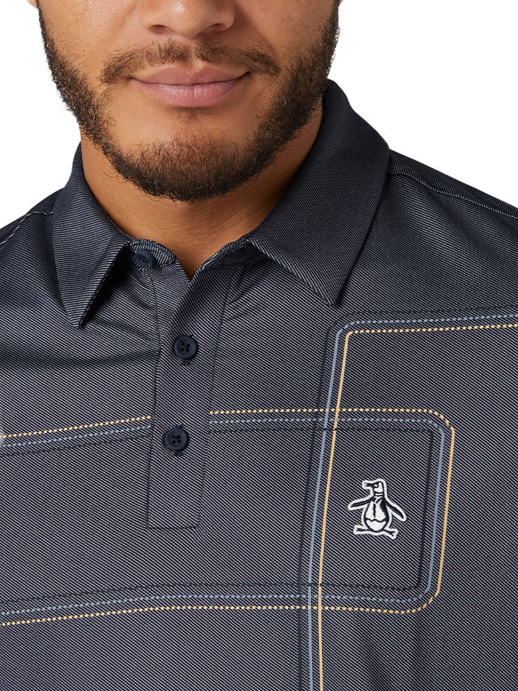 Original Penguin "Snow Tracks" All Over Linear Print Polo - Black Iris