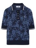 Original Penguin Womens Branded Jacquard Floral Polo - Black Iris