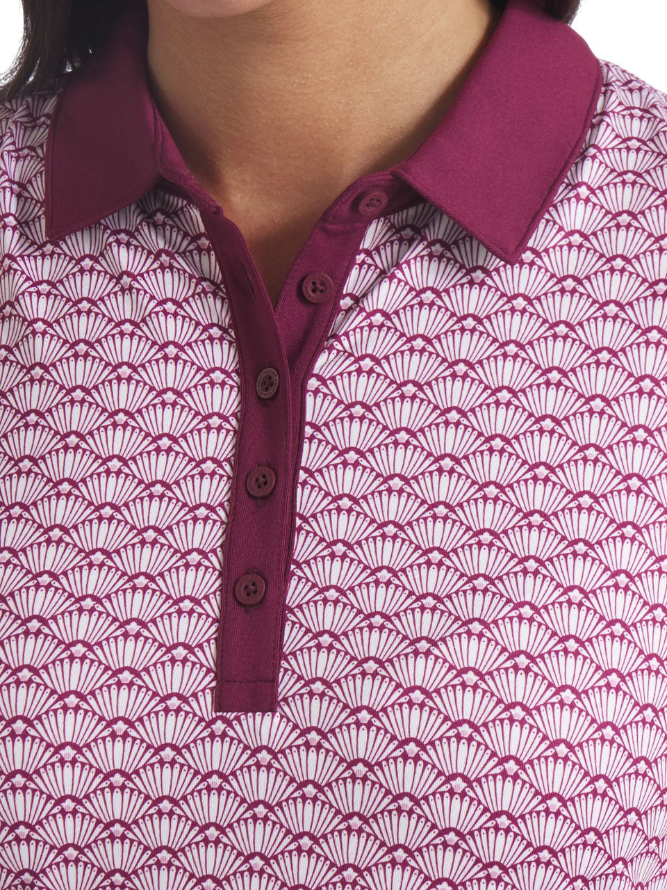 Puma Womens CLOUDSPUN Scallop SL Golf Polo - Ruby Shimmer/White Glow