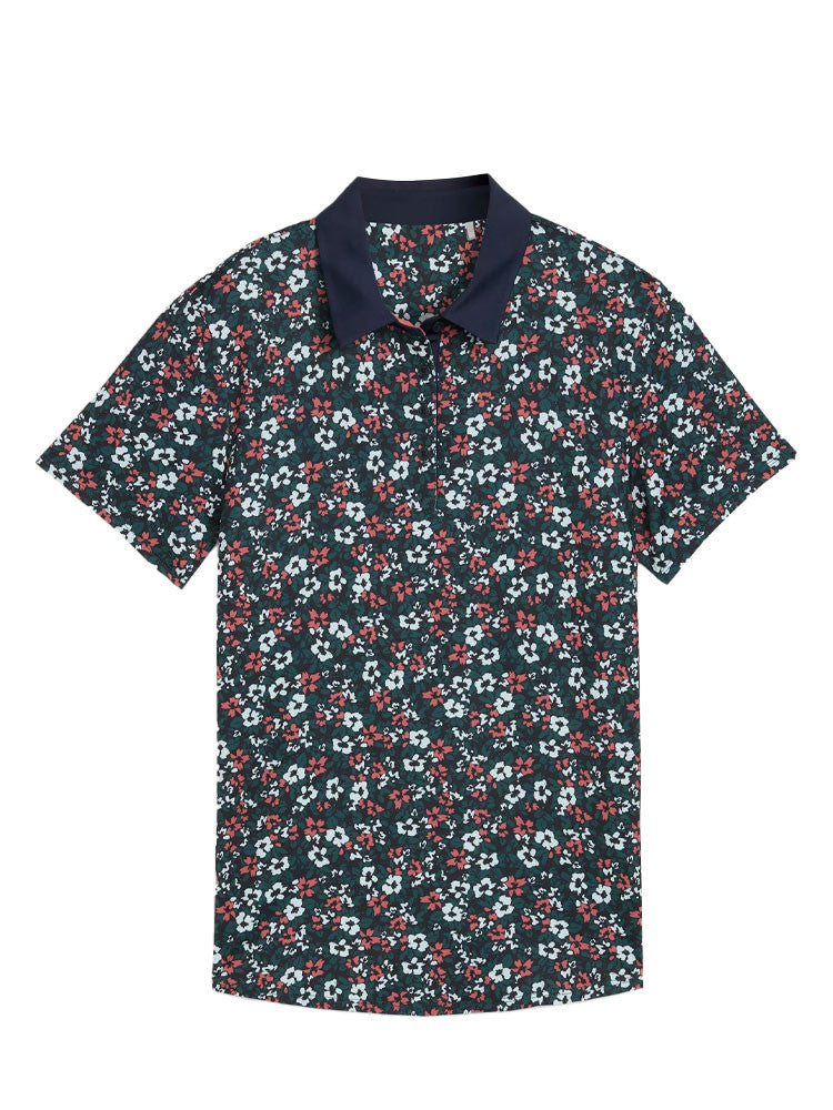 Puma Womens Floral Burst Golf Polo - Deep Navy