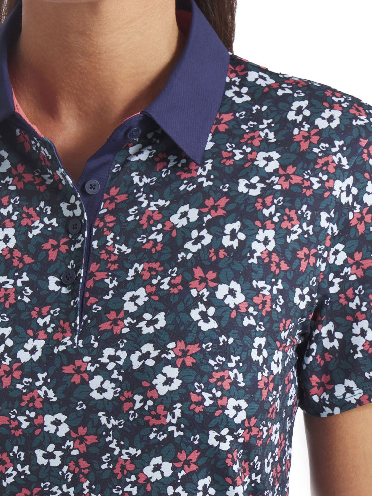 Puma Womens Floral Burst Golf Polo - Deep Navy
