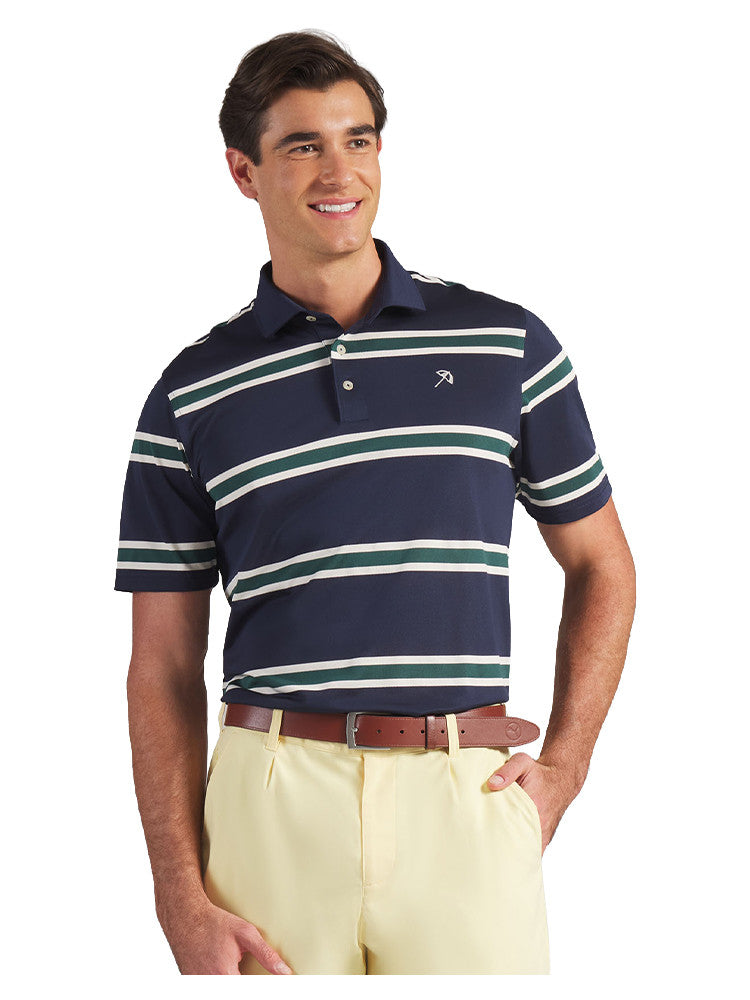 Puma x Arnold Palmer Pique Stripe Polo - Deep Navy/Forest Green