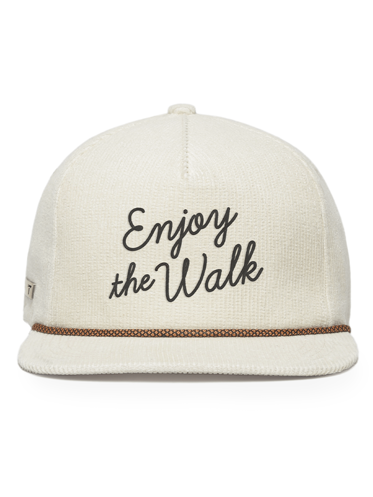 TRUE Linkswear 5 Panel Corduroy Enjoy The Walk Strapback Cap - Stone