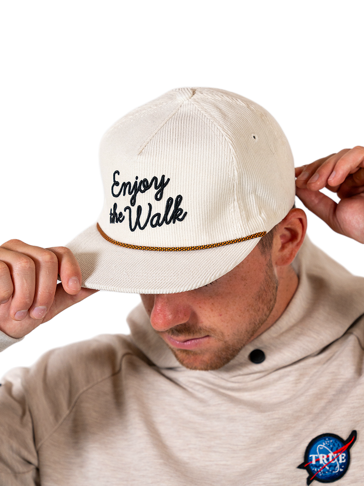 TRUE Linkswear 5 Panel Corduroy Enjoy The Walk Strapback Cap - Stone