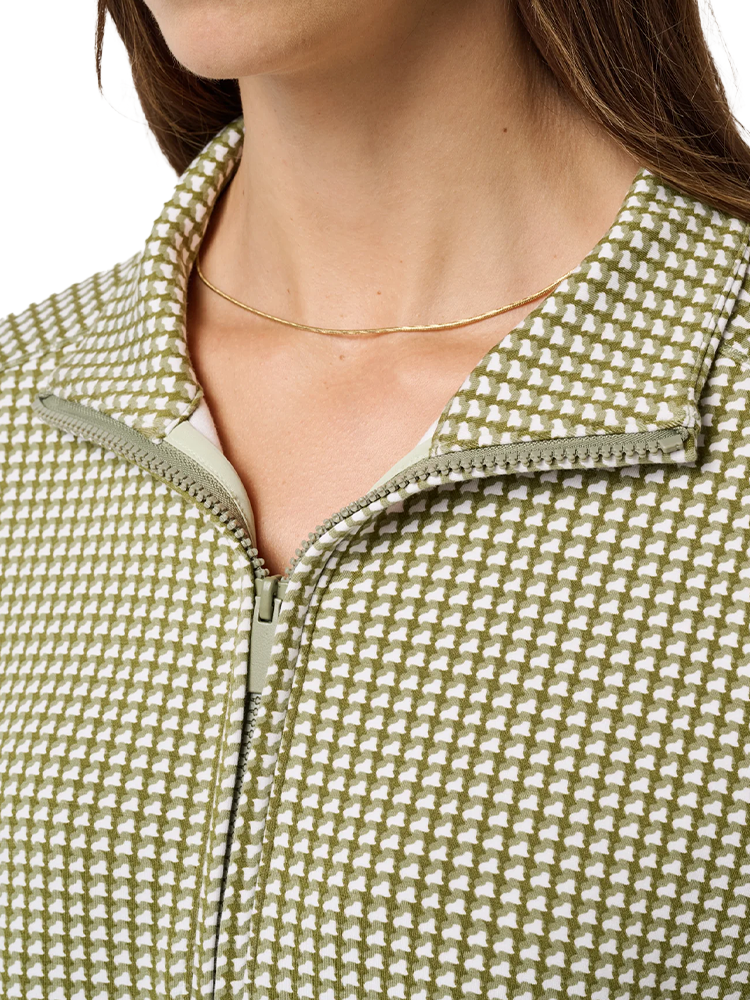 TravisMathew Women's Printed Skyloft Soft Echo 1/2 Zip - Oil Green Multi
