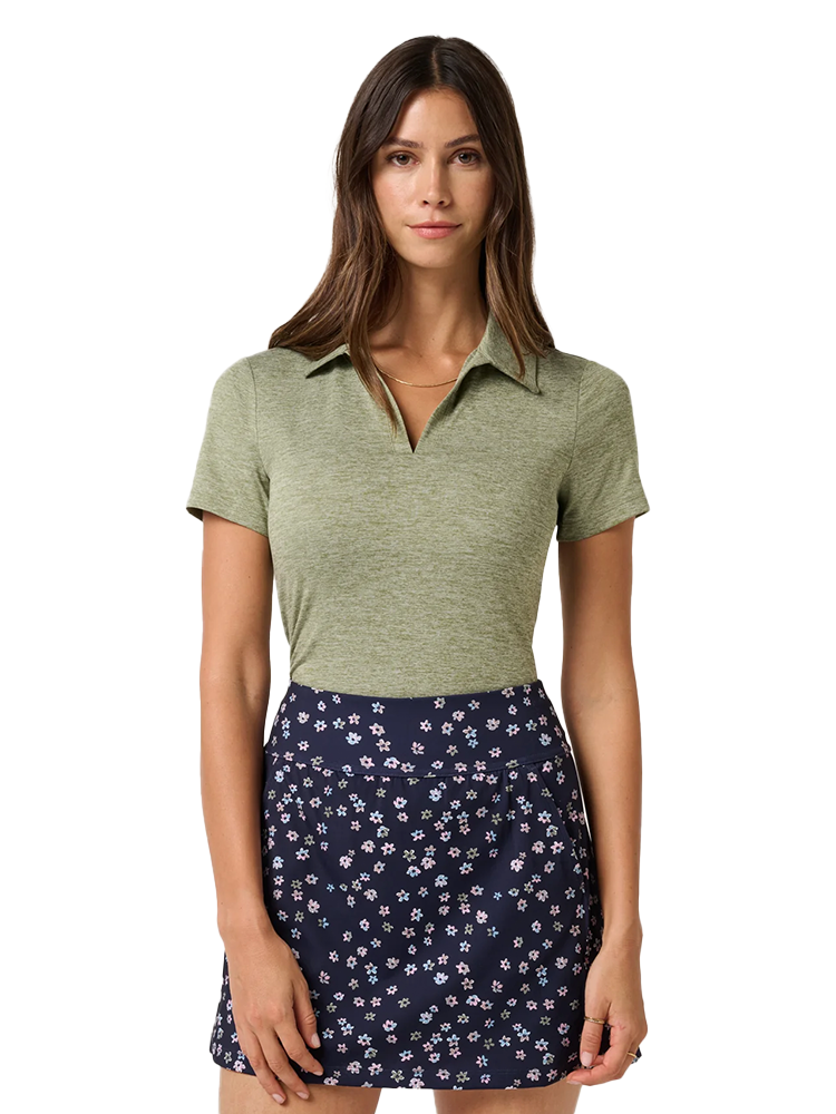 TravisMathew Women's Skyloft Light SS Polo - Heather Oil Green