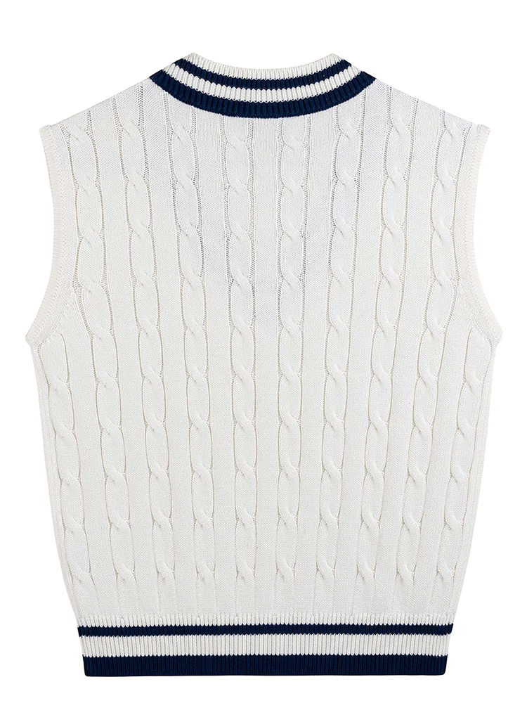 Walker Golf Things Women's Classic Cable Knit Vest - Ecru/Navy