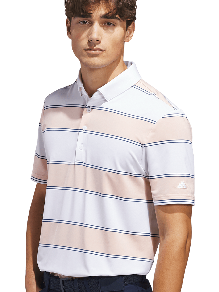 adidas Ultimate365+ Jumbo Stripe Climacool Polo Shirt - White/Blush Pink
