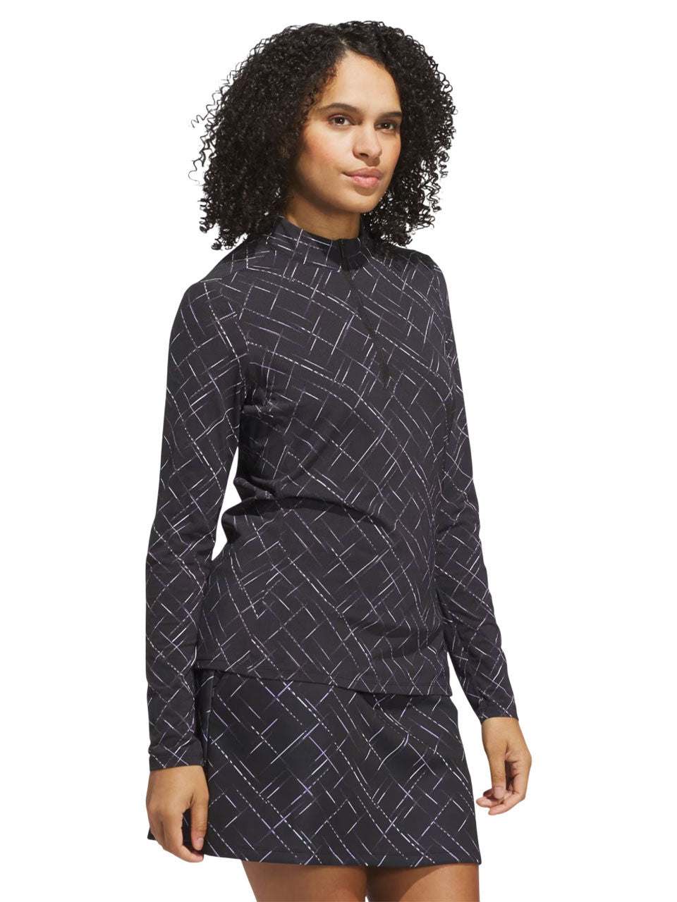 adidas Womens Ultimate365 Printed Quarter-Zip Mock Neck Top - Black
