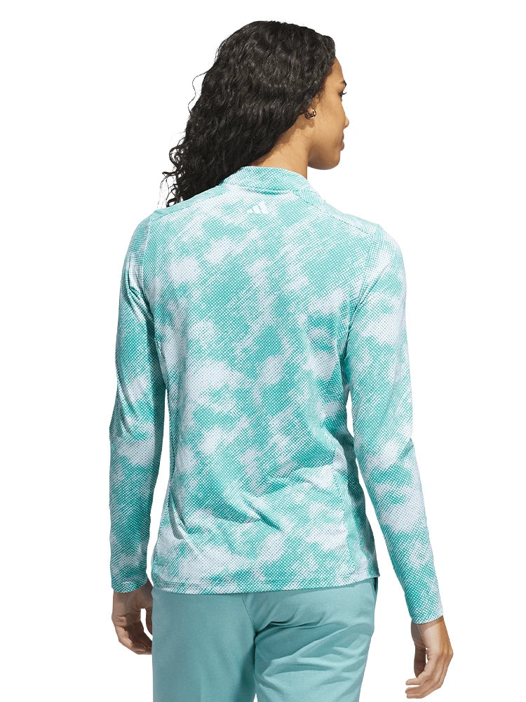 adidas Womens Ultimate365 Printed Quarter-Zip Mock Neck Top - Pure Teal