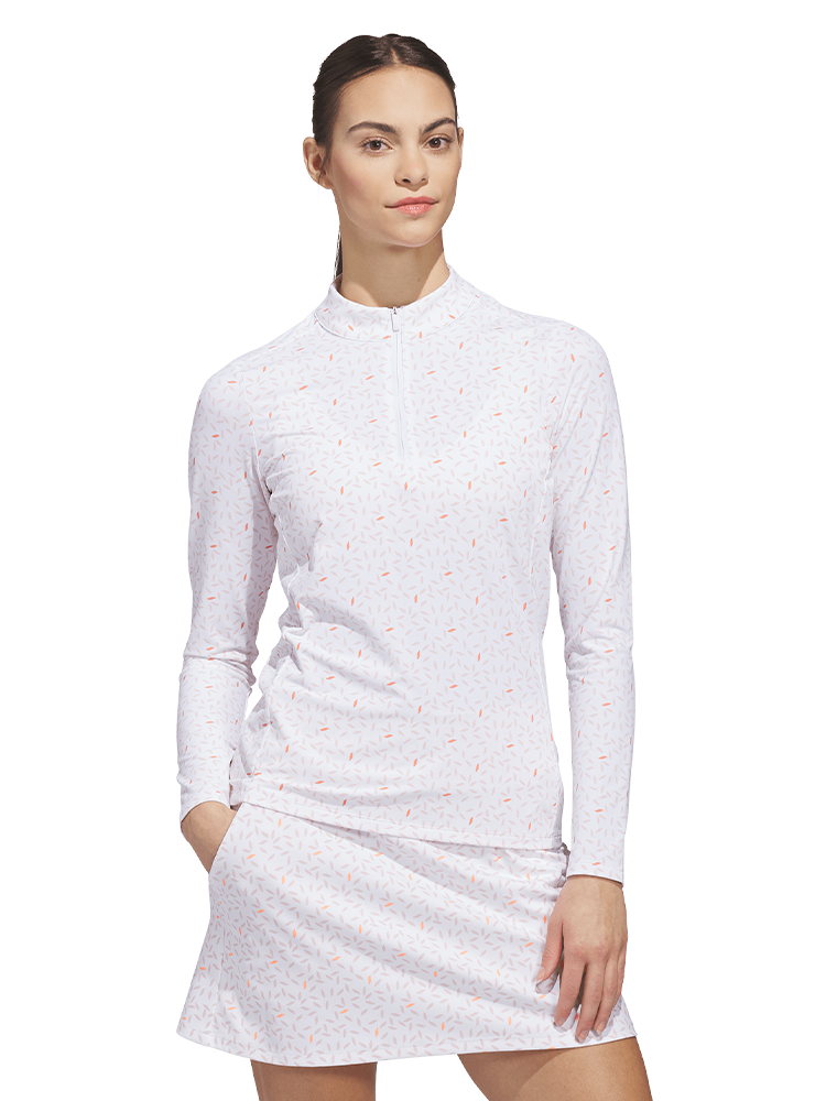 adidas Womens Ultimate365 Printed Quarter-Zip Mock - White/Blush Pink