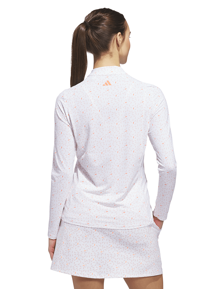 adidas Womens Ultimate365 Printed Quarter-Zip Mock - White/Blush Pink