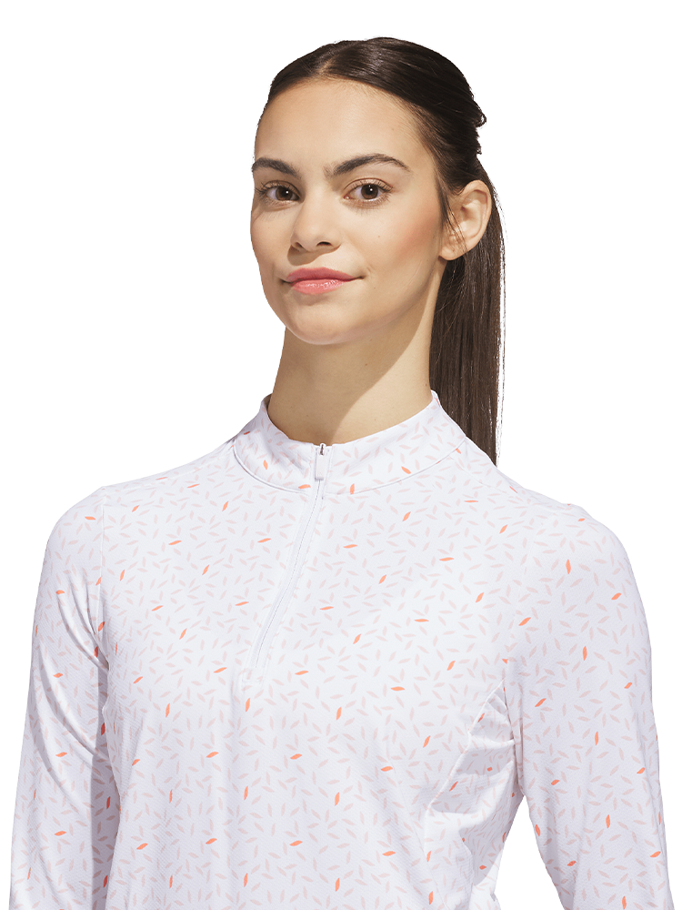 adidas Womens Ultimate365 Printed Quarter-Zip Mock - White/Blush Pink