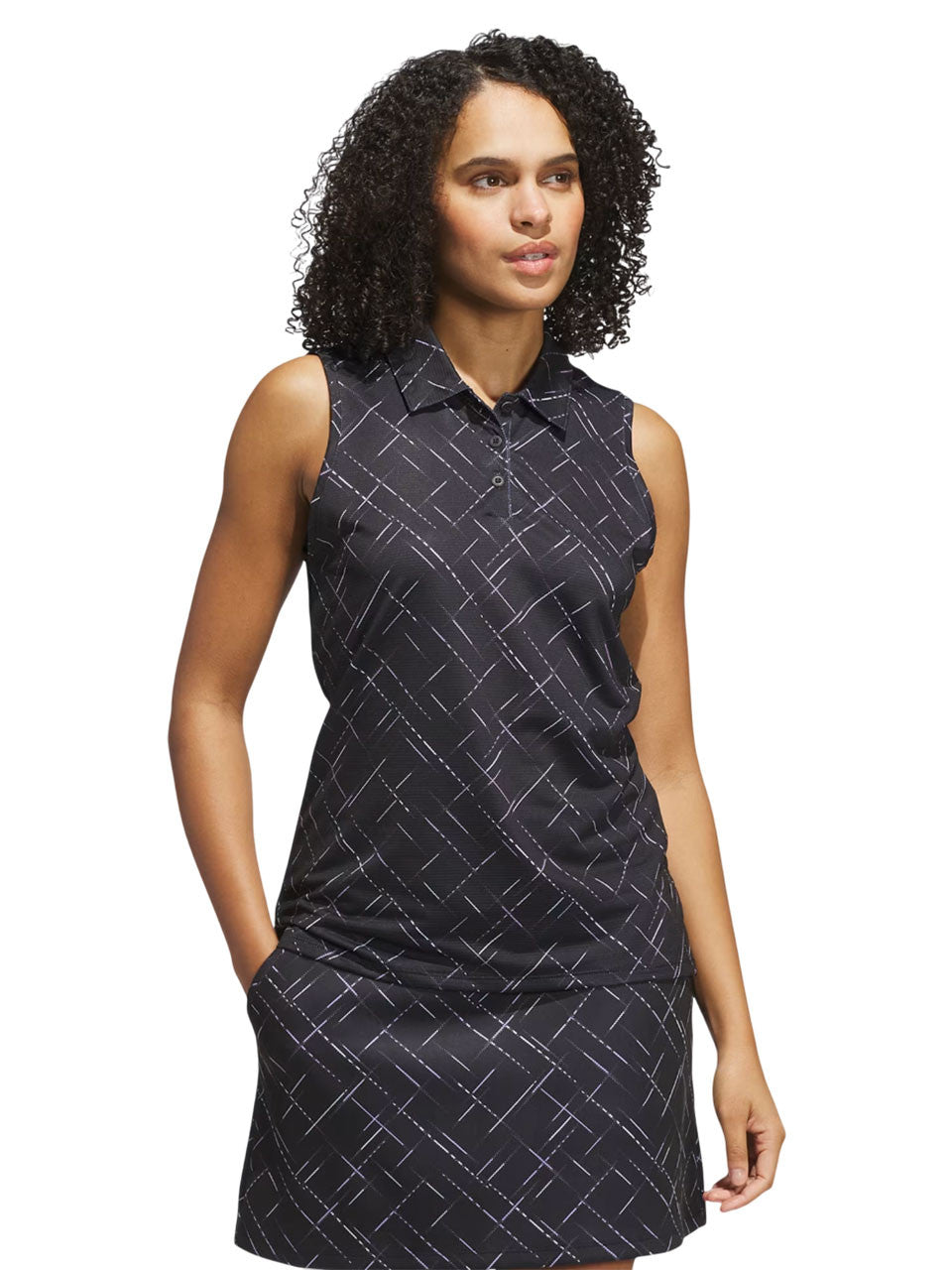 adidas Womens Ultimate365 Printed Sleeveless Polo - Black