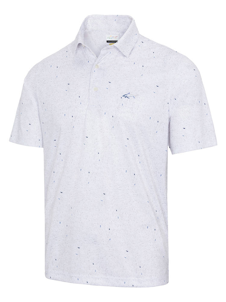 Greg Norman Shark Frenzy Print Polo - White/Navy/Blue Dusk
