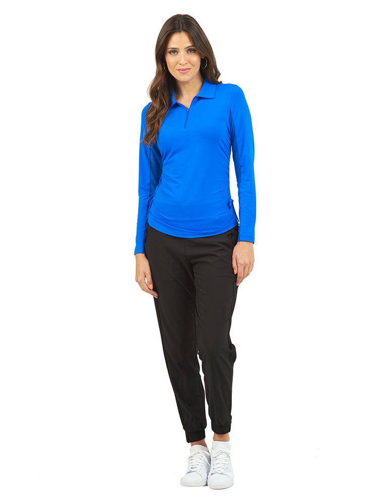 IBKUL Adjustable Long Sleeve Zip Polo - Blue