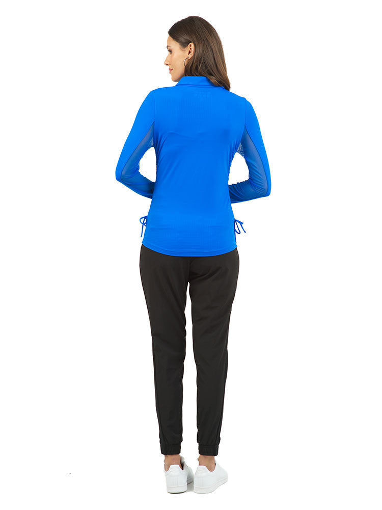 IBKUL Adjustable Long Sleeve Zip Polo - Blue