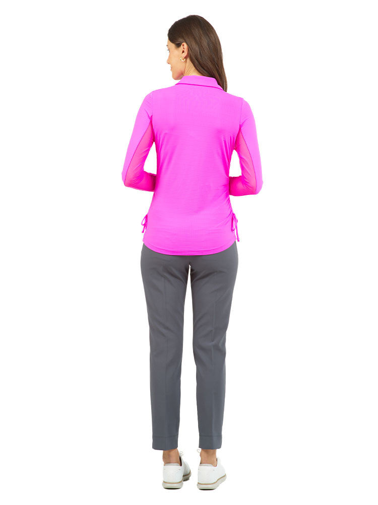 IBKUL Adjustable Long Sleeve Zip Polo - Hot Pink