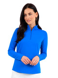 IBKUL Solid Long Sleeve Mock Neck Top - Blue