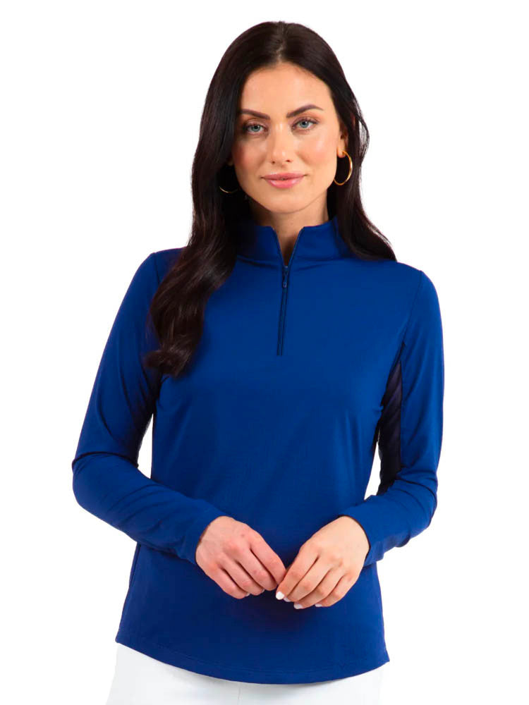 IBKUL Solid Long Sleeve Mock Neck Top - Navy