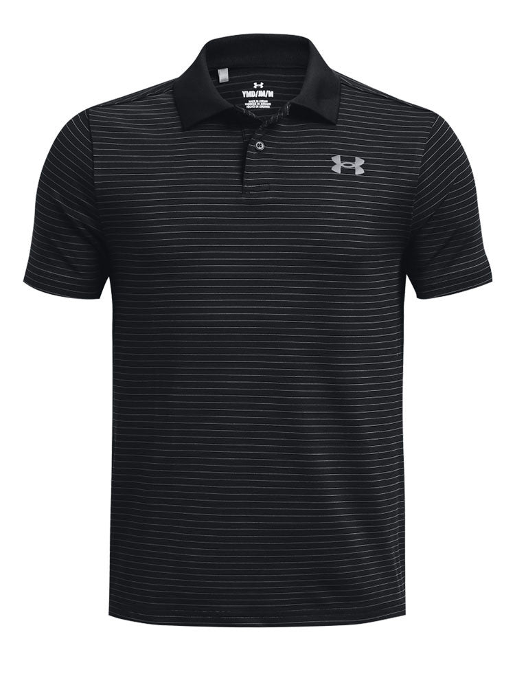 Under Armour JR Boys Matchplay Stripe Polo - Black/Pitch Grey
